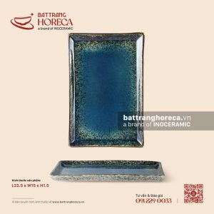 Đĩa chữ nhật thành cao 22,5 x 15cm – Lam Hải – Men hoả biến