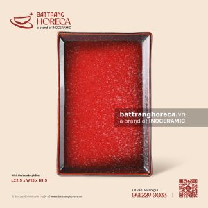 Đĩa chữ nhật thành cao 22,5 x 15cm - Hồng Ngọc (Ruby) - Men hoả biến