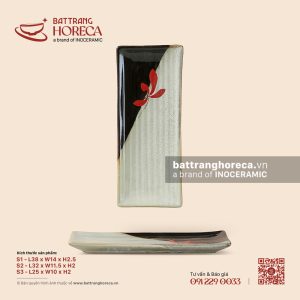Đĩa chữ nhật vân chuối dài – Hạ Liên – Men hoả biến