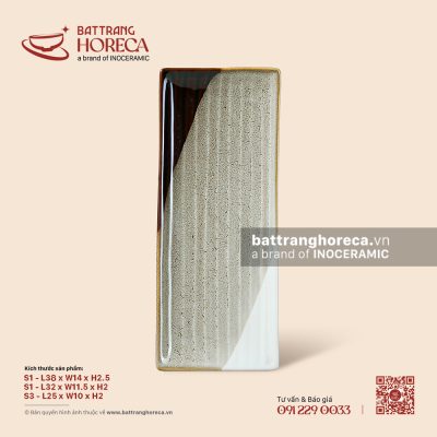 Đĩa chữ nhật vân chuối dài – Địa Nhã – Men hoả biến