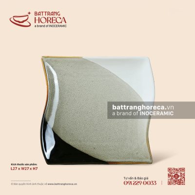 Đĩa dải lụa 20.5 x 20.5cm – Địa Nhã – Men hoả biến