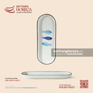 Đĩa dài sâu lòng 30 x 11.5cm - Lam Ngư - Men ngà