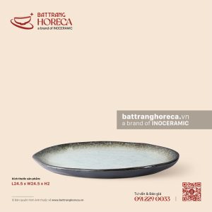 Đĩa dẹp méo 24,5cm - Băng Dạ - Men hoả biến