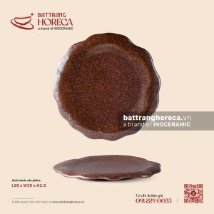 Đĩa hạt cườm vành hoa 25cm – Huyết Mộc – Men hoả biến