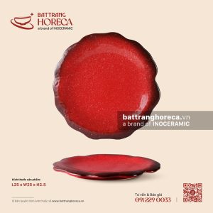 Đĩa hạt cườm vành hoa 25cm - Hồng Ngọc (Ruby) - Men hoả biến