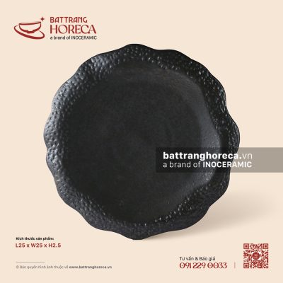 Đĩa hạt cườm vành hoa 25cm – Thiết Huyền – Men hoả biến