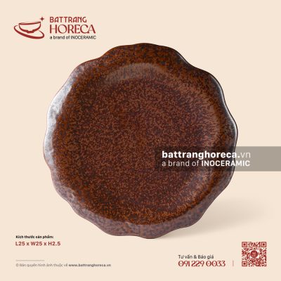 Đĩa hạt cườm vành hoa 25cm – Huyết Mộc – Men hoả biến