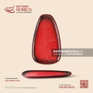 Đĩa hình thang ảo 33 x 19,5cm - Hồng Ngọc (Ruby) - Men hoả biến