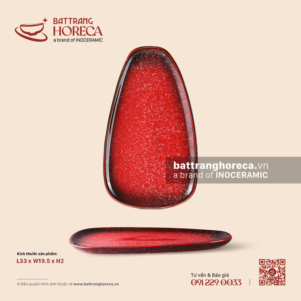 Đĩa hình thang ảo 33 x 19,5cm - Hồng Ngọc (Ruby) - Men hoả biến - Bát Tràng Horeca Đĩa hình thang ảo 33 x 19,5cm - Hồng Ngọc (Ruby) - Men hoả biến