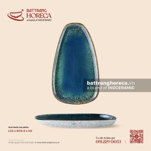 Đĩa hình thang ảo 33 x 19,5cm – Lam Hải – Men hoả biến
