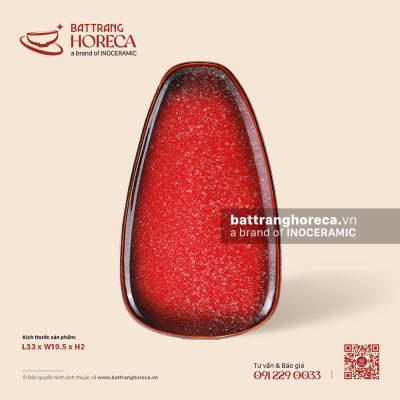 Đĩa hình thang ảo 33 x 19,5cm – Hồng Ngọc (Ruby) – Men hoả biến