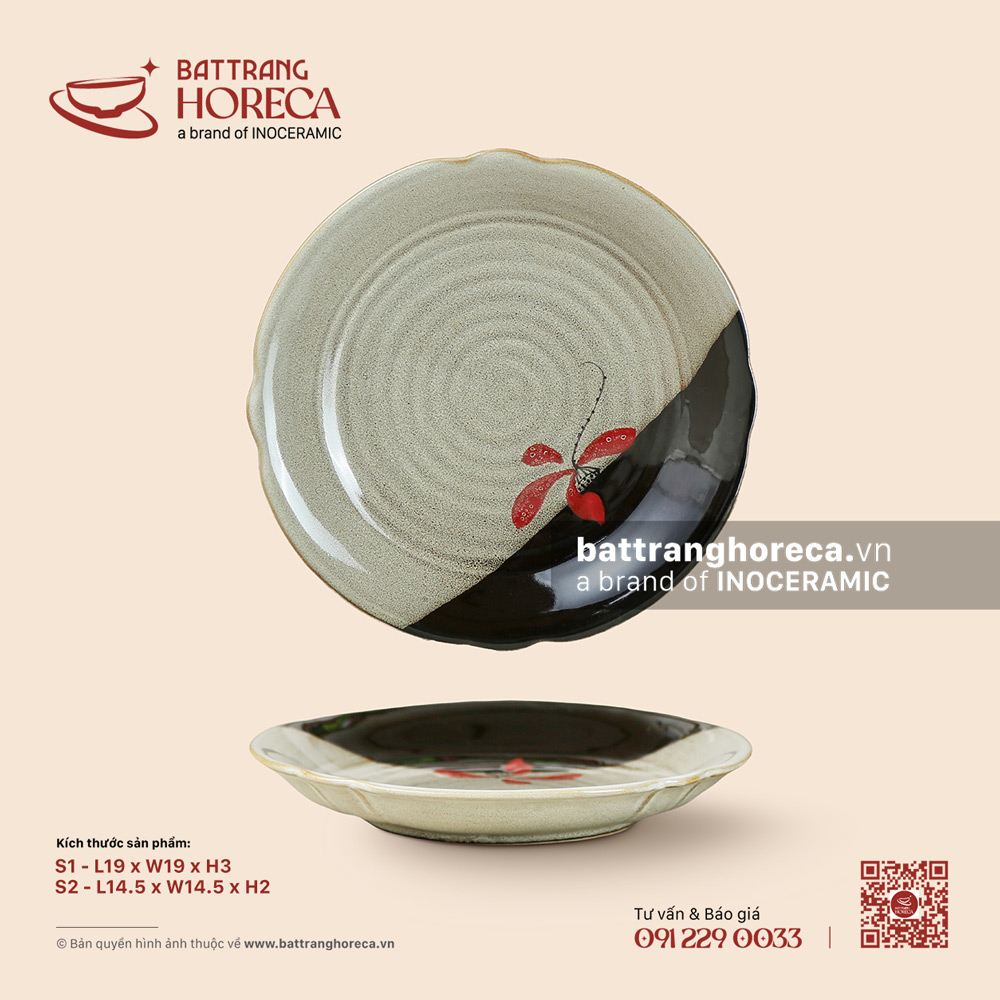 Đĩa hoa – Hạ Liên – Men hoả biến - Bát Tràng Horeca Đĩa hoa – Hạ Liên – Men hoả biến