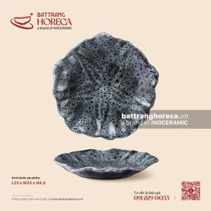 Đĩa hoa gân 23cm - Huyền Dạ - Men hoả biến