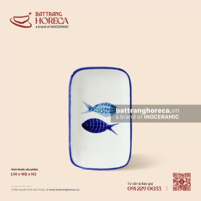 Đĩa kê khăn 14 x 8cm – Lam Ngư – Men ngà