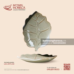 Đĩa lá bỏng 24 x 17cm - Địa Nhã - Men hoả biến
