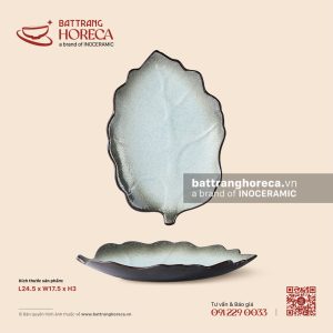 Đĩa lá bỏng 24,5 x 17,5cm – Băng Dạ – Men hoả biến