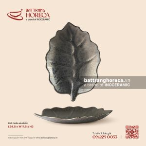 Đĩa lá bỏng 24,5 x 17,5cm - Huyền Kim - Men hoả biến