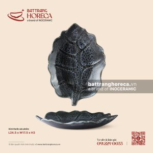 Đĩa lá bỏng 24,5 x 17,5cm - Huyền Dạ - Men hoả biến