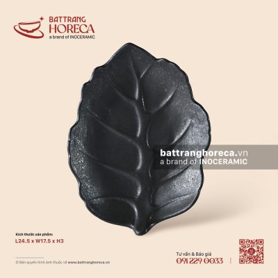 Đĩa lá bỏng 24,5 x 17,5cm – Thiết Huyền – Men hoả biến