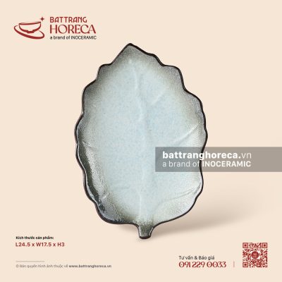 Đĩa lá bỏng 24,5 x 17,5cm – Băng Dạ – Men hoả biến