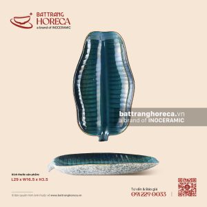 Đĩa lá chuối 29 x 16,5cm – Lam Hải – Men hoả biến