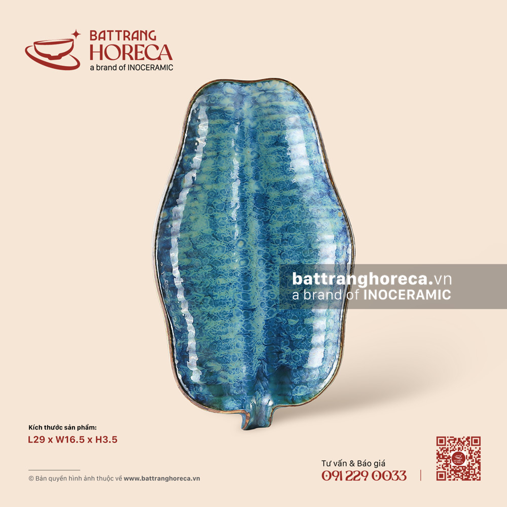Đĩa lá chuối 29 x 16,5cm - Tinh Vân - Bát Tràng Horeca Đĩa lá chuối 29 x 16,5cm - Tinh Vân