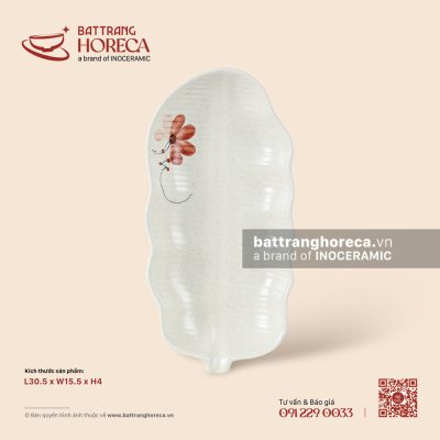 Đĩa lá chuối sâu 30.5 x 15.5cm – Hoa Ban – Men tấm