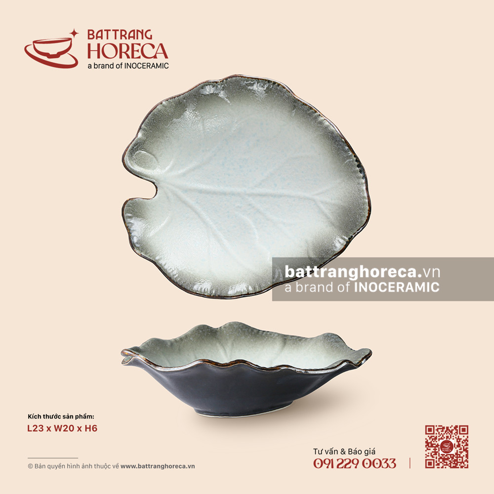 Đĩa lá khoai 23 x 20cm – Băng Dạ – Men hoả biến - Bát Tràng Horeca Đĩa lá khoai 23 x 20cm – Băng Dạ – Men hoả biến