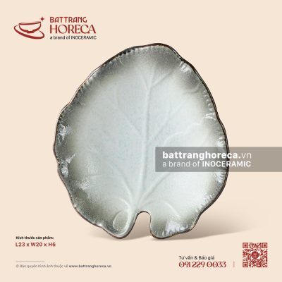Đĩa lá khoai 23 x 20cm – Băng Dạ – Men hoả biến