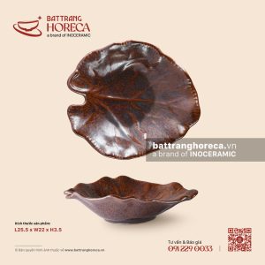 Đĩa lá khoai sâu 25,5 x 22cm – Huyết Mộc – Men hoả biến - Bát Tràng Horeca Đĩa lá khoai sâu 25,5 x 22cm – Huyết Mộc – Men hoả biến
