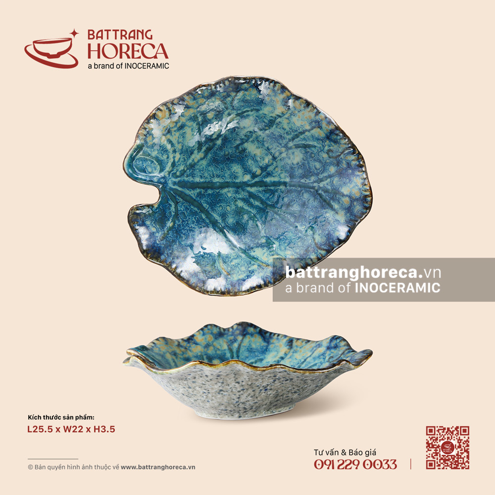Đĩa lá khoai 25,5 x 22cm - Tinh Vân - Men hoả biến - Bát Tràng Horeca Đĩa lá khoai 25,5 x 22cm - Tinh Vân - Men hoả biến