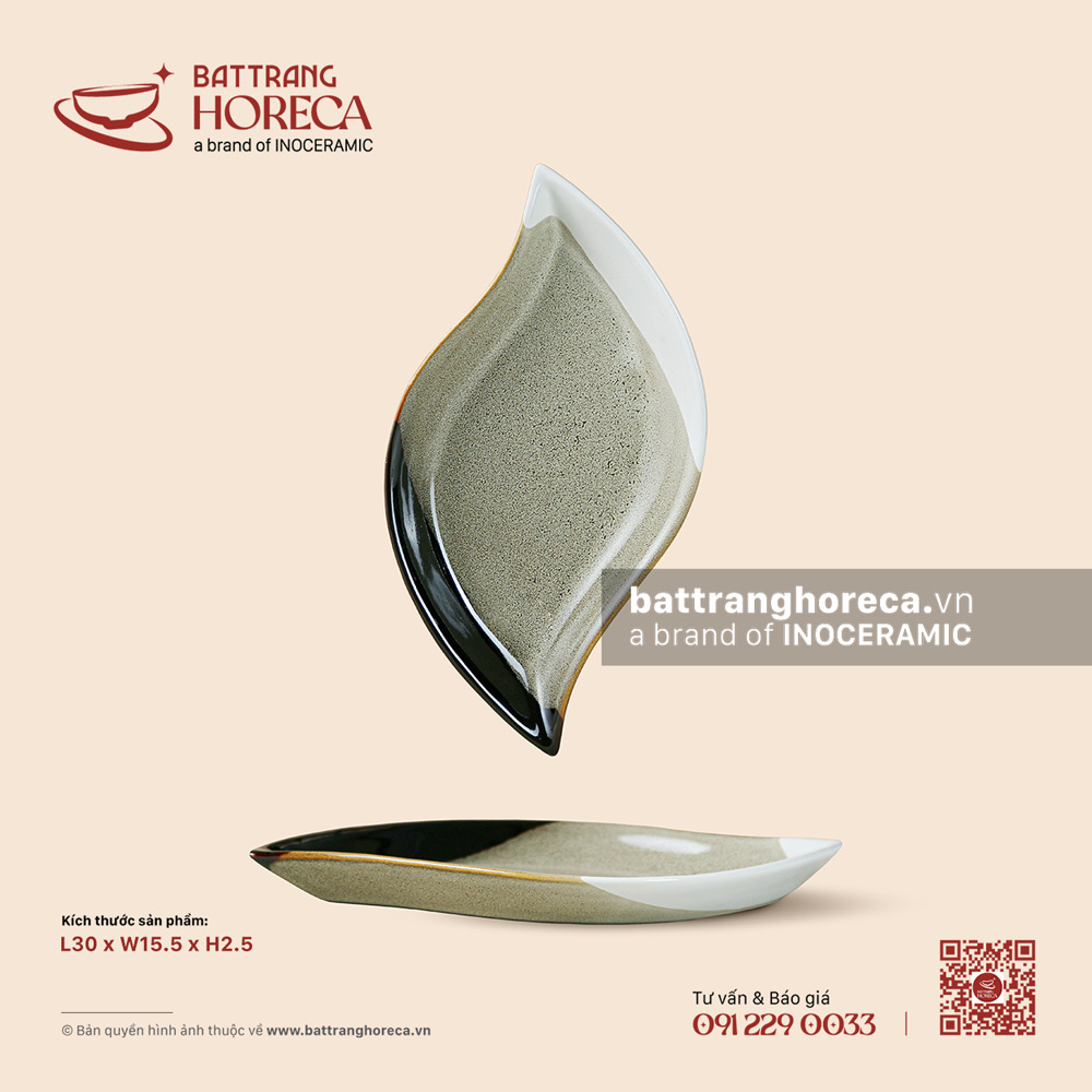 Đĩa lá thoi 30 x 15.5cm - Địa Nhã - Men hoả biến - Bát Tràng Horeca Đĩa lá thoi 30 x 15.5cm - Địa Nhã - Men hoả biến
