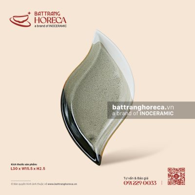 Đĩa lá thoi 30 x 15.5cm – Địa Nhã – Men hoả biến