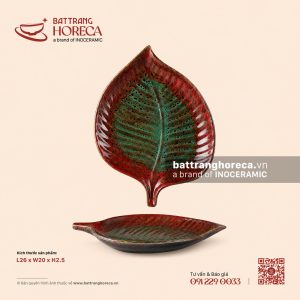 Đĩa lá trầu 26 x 20cm - Dưa Hấu - Men hoả biến