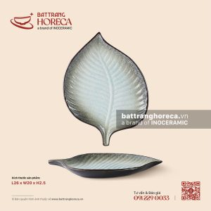 Đĩa lá trầu 26 x 20cm – Băng Dạ – Men hoả biến