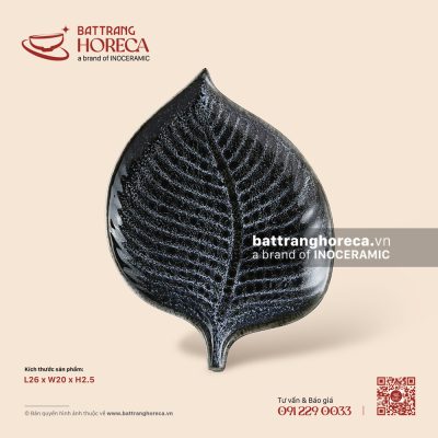 Đĩa lá trầu 26 x 20cm – Huyền Dạ – Men hoả biến