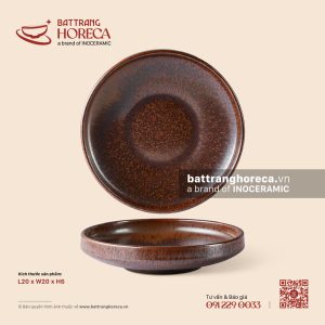 Đĩa lòng sâu vếch miệng 20cm – Huyết Mộc – Men hoả biến