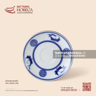 Đĩa lót chén 14cm – Thọ Đào – Men trắng