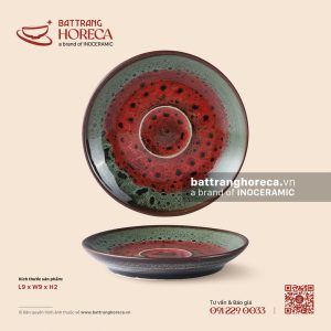 Đĩa lót tách 9cm - Dưa Hấu - Men hoả biến
