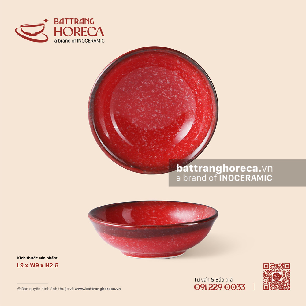 Đĩa muối 9cm - Hồng Ngọc (Ruby) - Men hoả biến - Bát Tràng Horeca Đĩa muối 9cm - Hồng Ngọc (Ruby) - Men hoả biến