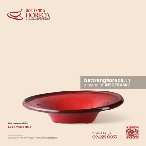 Đĩa nón sâu 3 chân 26cm - Hồng Ngọc (Ruby) - Men hoả biến