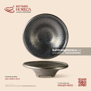Đĩa nón sâu 3 chân cao 20cm - Huyền Kim - Men hoả biến