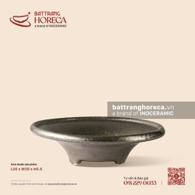 Đĩa nón sâu 3 chân cao 20cm – Huyền Kim – Men hoả biến