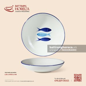 Đĩa pháp 18cm – Lam Ngư – Men ngà
