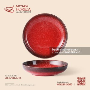 Đĩa salad sâu 22.5cm - Hồng Ngọc (Ruby) - Men hoả biến
