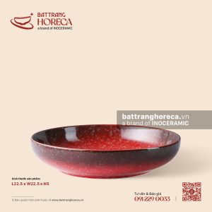 Đĩa salad sâu 22.5cm - Hồng Ngọc (Ruby) - Men hoả biến
