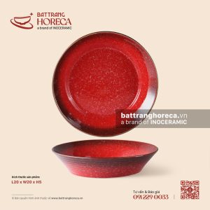 Đĩa salad thẳng thành 20cm - Hồng Ngọc (Ruby) - Men hoả biến
