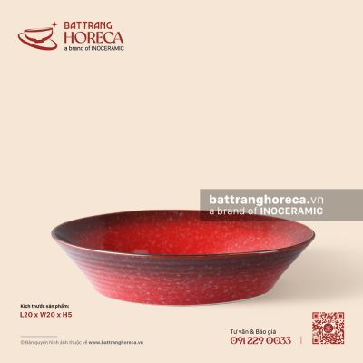 Đĩa salad thẳng thành 20cm – Hồng Ngọc (Ruby) – Men hoả biến
