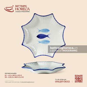 Đĩa sao - Lam Ngư - Men ngà - Bát Tràng Horeca Đĩa sao - Lam Ngư - Men ngà