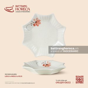 Đĩa sao 25.5cm – Hoa Ban – Men tấm - Bát Tràng Horeca Đĩa sao 25.5cm – Hoa Ban – Men tấm